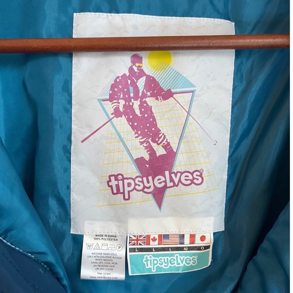 Tipsy Elves Blue Retro Geometric One Piece Ski Suit Jumpsuit Men's Large  Snow - Picture 3 of 3